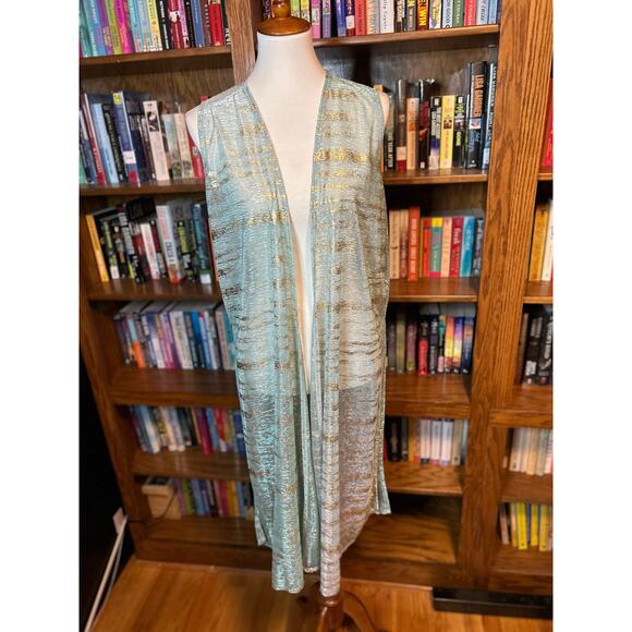 Seagram green with gold thread duster-length fancy vest - Picture 1 of 5